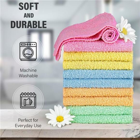 Cotton washcloths set 10 pack soft absorbent face towel 12x12 bathroom kitchen g - Picture 5 of 8